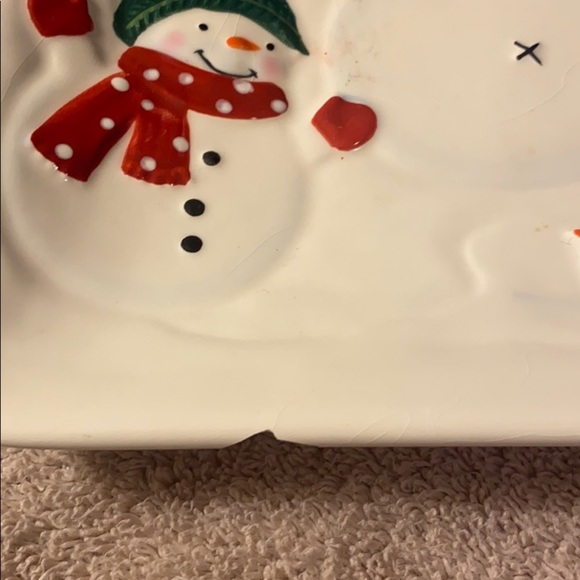 St. Nicholas Square Snowman Ceramic Platter 11" Winter Chill Out Holiday Decor - Picture 5 of 7